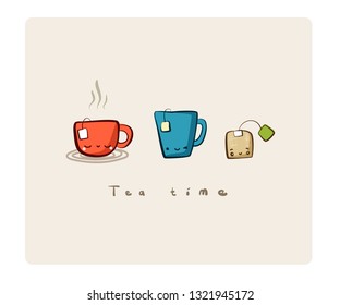 Vector Tea cups with tea bag cute icons
