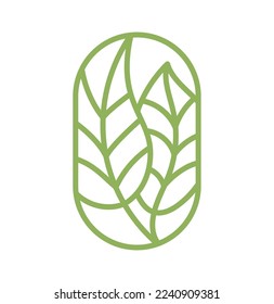 Vector tea green leaves. Lines for Farm Product Label Eco Logo Organic plant design. Round Bauer emblem linear style. Vintage abstract icon for natural products design cosmetics, ecological health.