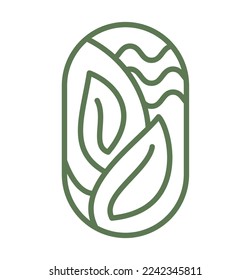Vector tea green leaves. Lines for Farm Product Label Eco Logo Organic plant design. Round Bauer emblem linear style. Vintage abstract icon for natural products design cosmetics, ecological health.