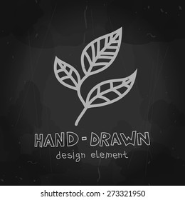 Vector tea leaf chalkboard drawing on blackboard background. Hand drawn design element on textured background can be used for cafeteria, packaging design, banner, advertisement, sign.