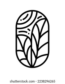 Vector tea leaves and abstract lines for Cafe or Farm Product Label Eco Logo Organic plant design. Round Bauer emblem linear style. Vintage abstract icon for natural products design cosmetics health.