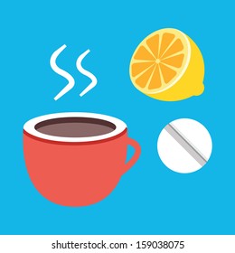 Vector Tea Lemon and Pill Icon