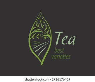 Vector tea logo on a dark background, hand-drawn
