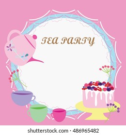 vector tea party invitation card in pink 