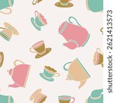 Vector Tea Party Pattern Repeat Seamless for Wallpaper Background Cover Packaging