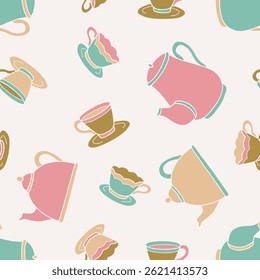 Vector Tea Party Pattern Repeat Seamless for Wallpaper Background Cover Packaging