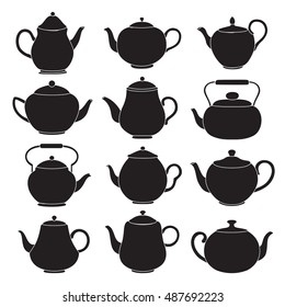 Vector tea pots silhouettes.