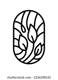 Vector tea tree leaves and abstract lines for Cafe or Farm Product Label Eco Logo Organic plant design. Round Bauer emblem linear style. Vintage abstract icon for natural products design cosmetics