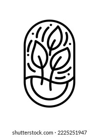 Vector Tea or tree Leaves for Cafe or Farm Product Label Eco Logo Organic plant design. Round emblem linear style. Vintage abstract icon for natural products design cosmetics, ecological concept