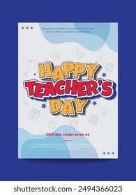 Vector teacher's day greeting card template with editable 3d style effect 02