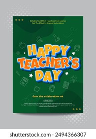 Vector teacher's day greeting card template with editable 3d style effect 01