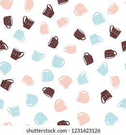 Vector teacups seamless pattern. Hygge background texture for home textile and wrapping paper.