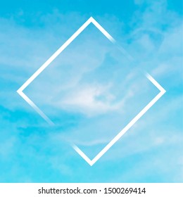 Vector teal blue sky background with white clouds and a frame, an abstract design template with a place for text