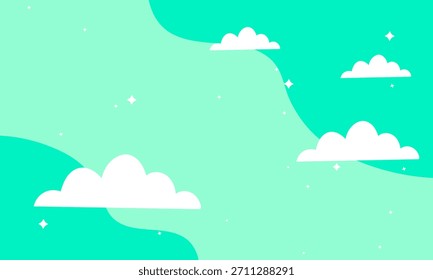 Vector teal fairytale sky background with stars white and pastel color clouds for imaginary world