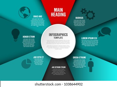 Plantilla de diagrama de infografía de vectores con varias secciones, textos e iconos