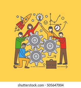 Vector team learning conceptual illustration on yellow background