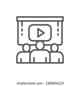 Vector team people at presentation video project line icon. Symbol and sign illustration design. Isolated on white background