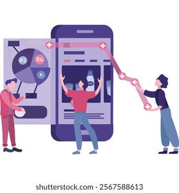 Vector team and phone app building web design
