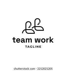 Vector team work logo template. Creative recruit sign idea. Linear human resources illustration isolated on background. HR logotype with people icon