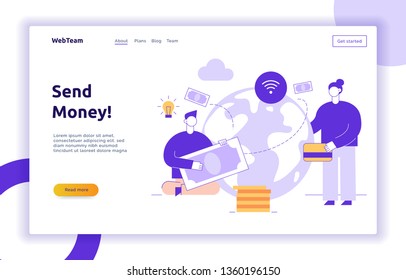Vector teamwork and business strategy web page banner design template with big modern flat line people. Planning, finance illustration