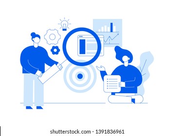 Vector teamwork and business strategy web page banner design template with big modern flat line people. Planning, finance illustration