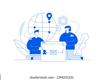 Vector teamwork and business strategy web page banner design template with big modern flat line people. We are hiring recruitment illustration