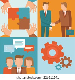 Vector teamwork and cooperation concepts in flat style - business and partnership infographic design elements 