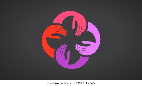 Vector Teamwork Hands Logo Template. Black Background