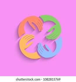 Vector Teamwork Hands Logo Template. Pink Background