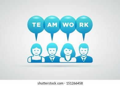 Ilustración del concepto de trabajo en equipo de vectores e innovación. 