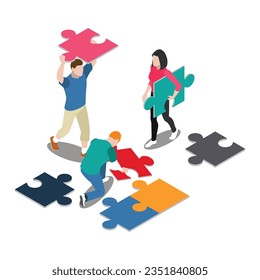 vector teamwork isometric icons set with collaboration ideas and creativity symbols isolated illustration