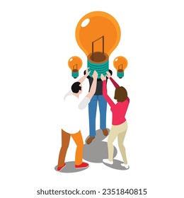 vector teamwork isometric icons set with collaboration ideas and creativity symbols isolated illustration