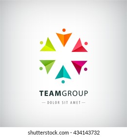 vector teamwork logo, social net, people together icon, company outline logo isolated. Circle origami men