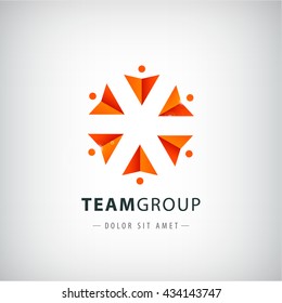 vector teamwork logo, social net, people together icon, company outline logo isolated. Circle origami men