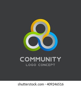 Vector teamwork logo Social network Logo design vector template 3d , team work Logotype . Partnership and Friendship . Community union group triple icon.