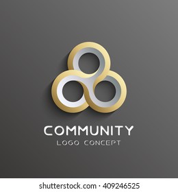 Vector teamwork logo Social network Logo design vector template 3d , team work Logotype . Partnership and Friendship . Community union group triple icon.