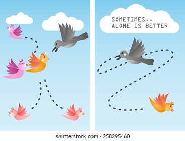 Vector teamwork problem bird illustration .