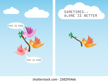 Vector teamwork problem bird illustration.