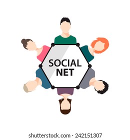 vector teamwork, social net, people group logo, icon isolated, flat design