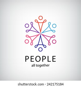 Vector Teamwork, Social Net, People Together Icon, Company Outline Logo Isolated