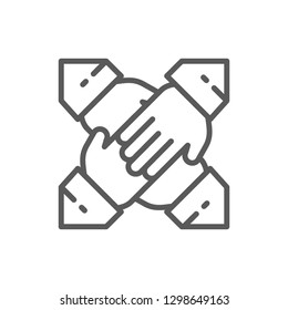 Vector teamwork, team hands line icon. Symbol and sign illustration design. Isolated on white background