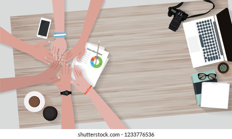 Vector teamwork togetherness concept on wood table