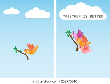 Vector teamwork, unity is strength bird illustration