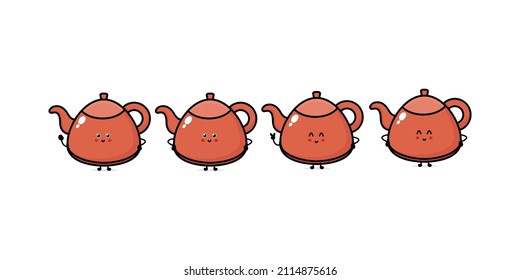 Vector teapot colored and black and white illustration.tea pot icon. Smiling kettle with eyes and mouth isolated on white background. kitchen or hiking equipment. Cute coloring page