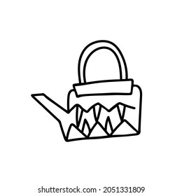 Vector teapot for Halloween with black line on white background doodle style.Holiday,horror,scary illustration for all saints day hand drawn.Designs for invitations,social media,posters,packaging.