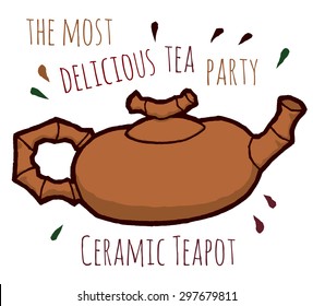 Vector teapot with a positive phrase. Retro hand drawing illustration.