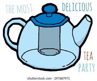 Vector teapot with a positive phrase. Retro hand drawing illustration.