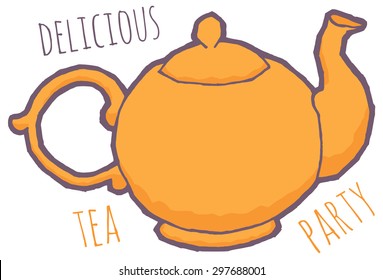 Vector teapot with a positive phrase. Retro hand drawing illustration.