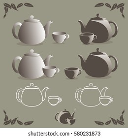 Vector teapot and tea cup branding elements and line icons