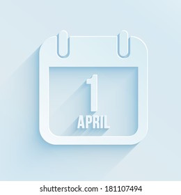 Vector tear-off calendar icon for 1 April. Paper style square reminder page for Fool's day with long shadow isolated on gray background